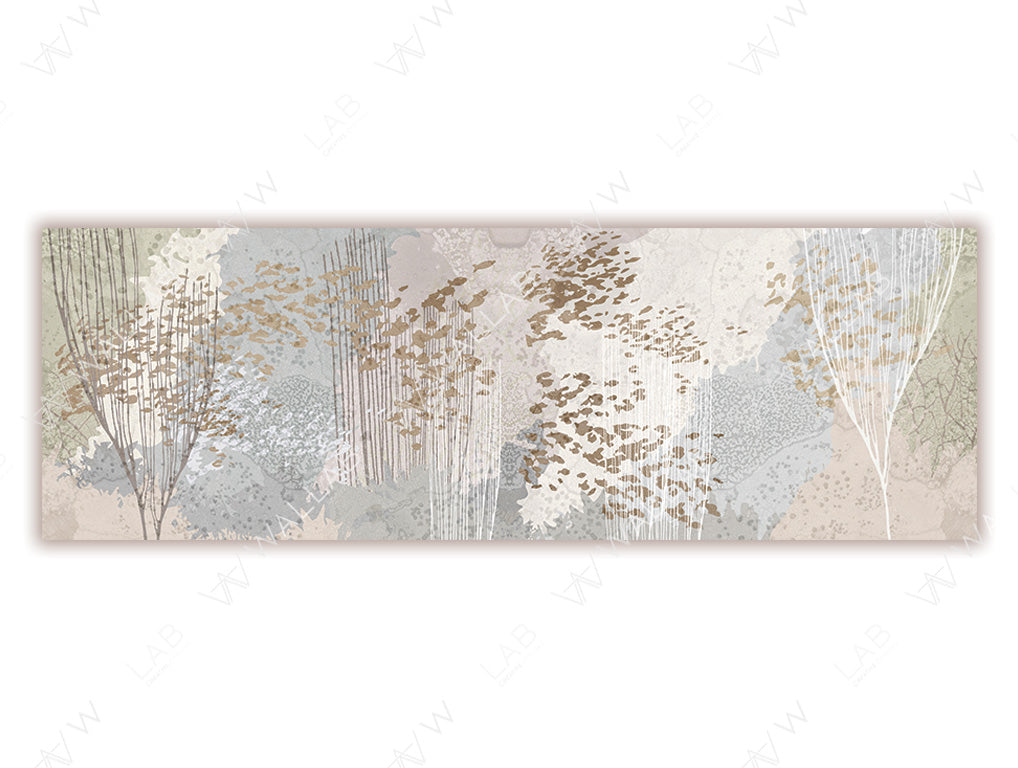 A serene mural featuring a blend of abstract botanical shapes and soft foliage in muted. Subtle accents and linear patterns add texture and depth, creating a modern yet natural aesthetic perfect for tranquil spaces.