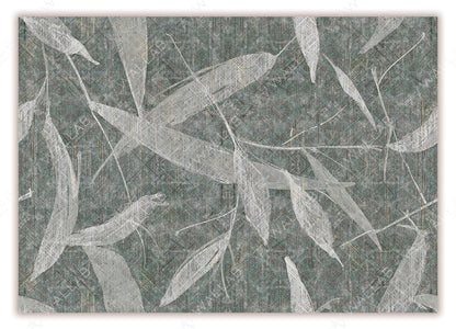 An abstract mural featuring stylized eucalyptus leaves over a textured background. The intricate line work and subtle layers add depth, creating a modern and organic design.