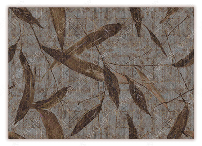 An abstract mural featuring stylized eucalyptus leaves over a textured background. The intricate line work and subtle layers add depth, creating a modern and organic design.