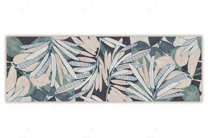 A lush botanical design with large tropical leaves in muted shades. The intricate details and textured leaf patterns give it a layered, dimensional effect, making it ideal for adding a sophisticated tropical vibe to any interior space.