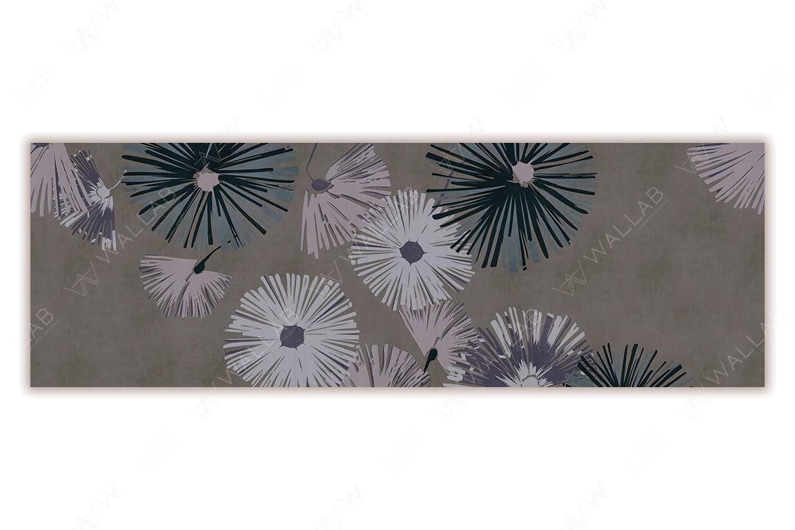 Bold, stylized floral bursts set against a rich background. The radial pattern of the flowers creates a dynamic and lively effect, while the muted palette evokes a modern yet vintage feel. Perfect for adding a touch of retro charm to any space.